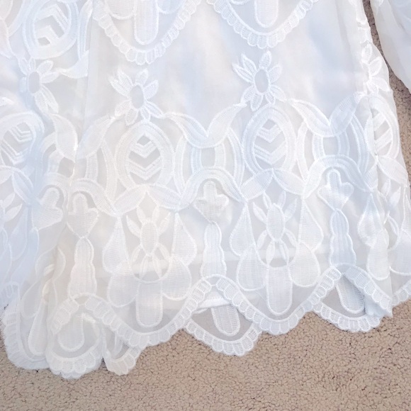 Line Dot White Floral Lace Up Romper NEW Womens Large Long Sleeve Wedding Summer - Picture 10 of 16